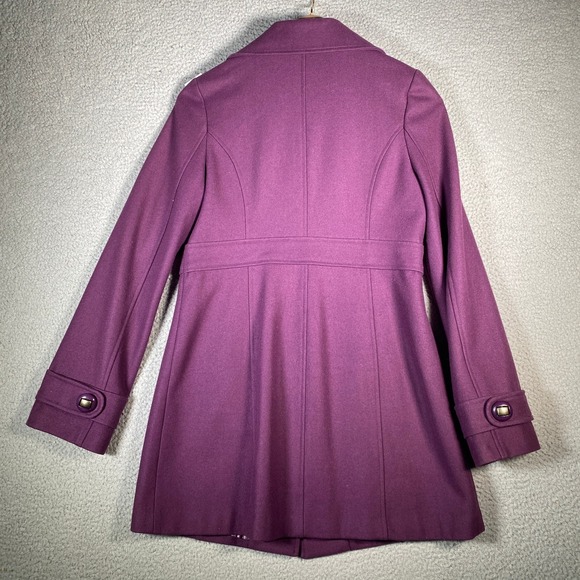 Tulle Purple Wool Blend Coat Button Front Lapel Collar Lined Women's Size L - Picture 2 of 16